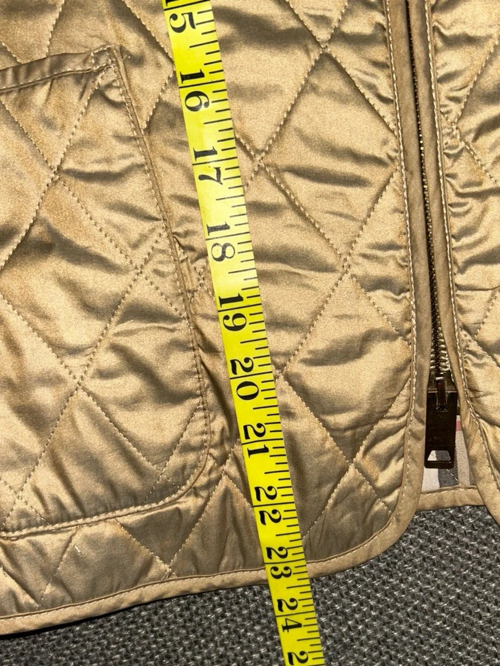 Burberry Quilted Metallic Gold Full Zip Jacket with Plaid Lining